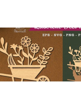 Σετ των 2 Intra απο ξύλο plywood 3mm-4mm πάχος - Λουλούδι στο καλάθι Διακόσμηση κοπής με λέιζερ 3 Δίασταση 20x20 cm INTRAFABR-113107623