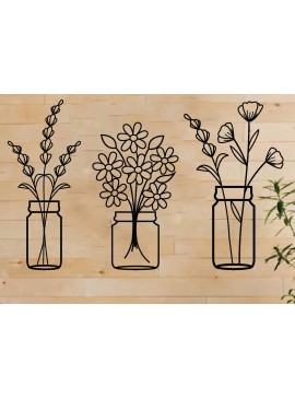 Intra απο ξύλο plywood 3mm-4mm πάχος - Λουλούδι σε βάζο Μεταλλική διακόσμηση τοίχου σετ 3 Δίασταση 40x50 cm INTRAFABR-65458518