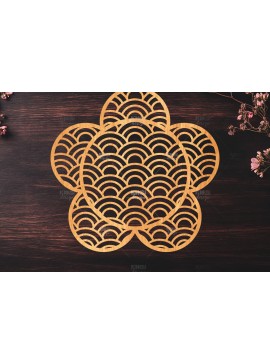 Σετ των 2 Intra απο ξύλο plywood 3mm-4mm πάχος - Πάνελ κοπής λέιζερ λουλουδιών ιαπωνικών κυμάτων Δίασταση 20x20 cm INTRAFABR-118744403