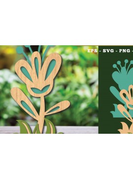 Σετ των 2 Intra απο ξύλο plywood 3mm-4mm πάχος - Διακόσμηση με κομμένα λέιζερ λουλουδιών 4 Δίασταση 20x20 cm INTRAFABR-113208167