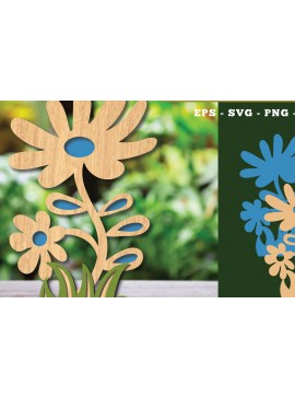 Σετ των 2 Intra απο ξύλο plywood 3mm-4mm πάχος - Διακόσμηση με κομμένα λέιζερ λουλουδιών 5 Δίασταση 20x20 cm INTRAFABR-113208199