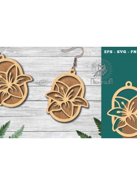 Σετ των 3 Intra απο ξύλο plywood 3mm-4mm πάχος - Σκουλαρίκια κομμένα με λέιζερ λουλουδιών 2 Δίασταση 3x3 cm INTRAFABR-113543203