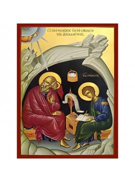 Εικόνα Ορθοδοξίας με περίγραμμα χρυσό σε ξύλο Φλαμουρίας  με  βάση Εικόνα ΑΓΙΟΣ ΑΠΟΣΤΟΛΟΣ ΚΑΙ ΕΥΑΓΓΕΛΙΣΤΗΣ ΙΩΑΝΝΗΣ Ο ΘΕΟΛΟΓΟΣ ΚΑΙ ΑΓΙΟΣ ΑΠΟΣΤΟΛΟΣ ΠΡΟΧΟΡΟΣ ΣΕ ΣΠΗΛΑΙΟ, ΟΛΟΣΩΜΟΙ Χειροποίητη Ελληνορθόδοξη εικόνα του Ιησού Χριστού, Κρεμαστή πλάκα βυζαντινής τ