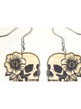 Σετ των 3 Intra απο ξύλο plywood 3mm-4mm πάχος - Σκουλαρίκια Flower Scull Cut Laser. Δίασταση 3x3 cm INTRAFABR-125441440