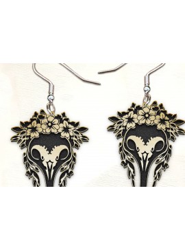 Σετ των 3 Intra απο ξύλο plywood 3mm-4mm πάχος - Σκουλαρίκια Flower Scull Cut Laser. Δίασταση 3x3 cm INTRAFABR-123388142