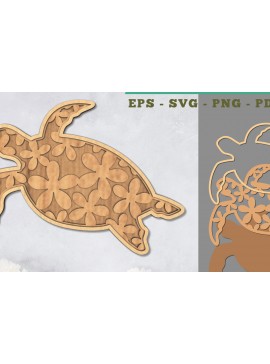 Σετ των 2 Intra απο ξύλο plywood 3mm-4mm πάχος - Λουλούδι θαλάσσια χελώνα τρισδιάστατη διακόσμηση με λέιζερ Δίασταση 20x20 cm INTRAFABR-111486447