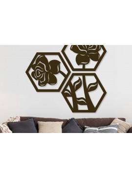 Σετ των 2 Intra απο ξύλο plywood 3mm-4mm πάχος - Σχήμα λουλουδιού Εξάγωνο Διακόσμηση Τοίχων  Δίασταση 20x20 cm INTRAFABR-74399110