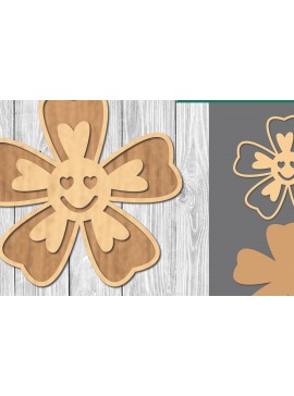 Σετ των 2 Intra απο ξύλο plywood 3mm-4mm πάχος - Flower Smile Διακόσμηση Laser Cut  Δίασταση 20x20 cm INTRAFABR-109410050
