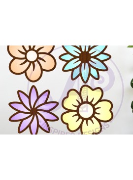 Σετ των 2 Intra απο ξύλο plywood 3mm-4mm πάχος - Flower Two Layer Laser Cut Outs File  Δίασταση 30x20 cm INTRAFABR-118776834