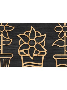 Σετ των 2 Intra απο ξύλο plywood 3mm-4mm πάχος - Βάζο λουλουδιών κομμένο με λέιζερ επιτοίχια πινακίδα Δίασταση 30x20 cm INTRAFABR-69128349