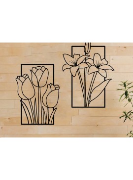 Intra απο ξύλο plywood 3mm-4mm πάχος - Σετ διακόσμησης τοίχου λουλουδιών 2 τεμαχίων,  Δίασταση 40x50 cm INTRAFABR-62966789