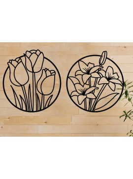 Intra απο ξύλο plywood 3mm-4mm πάχος - Σετ διακόσμησης τοίχου λουλουδιών 2 τεμαχίων,  Δίασταση 40x50 cm INTRAFABR-62966683