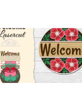 Σετ των 3 Intra απο ξύλο plywood 3mm-4mm πάχος - Flower Welcome Lasercut Δίασταση 20x20 cm INTRAFABR-122044434