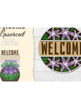 Σετ των 2 Intra απο ξύλο plywood 3mm-4mm πάχος - Flower Welcome Lasercut Δίασταση 20x20 cm INTRAFABR-122044440