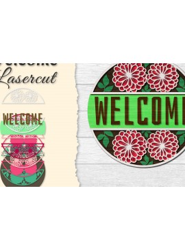 Σετ των 2 Intra απο ξύλο plywood 3mm-4mm πάχος - Flower Welcome Lasercut Δίασταση 20x20 cm INTRAFABR-122044446