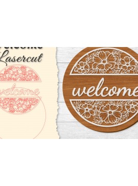 Σετ των 2 Intra απο ξύλο plywood 3mm-4mm πάχος - Flower Welcome Lasercut Δίασταση 20x20 cm INTRAFABR-122597505