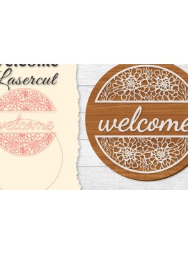 Σετ των 2 Intra απο ξύλο plywood 3mm-4mm πάχος - Flower Welcome Lasercut Δίασταση 20x20 cm INTRAFABR-122600003