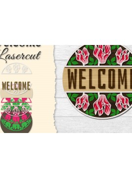 Σετ των 2 Intra απο ξύλο plywood 3mm-4mm πάχος - Flower Welcome Lasercut Δίασταση 20x20 cm INTRAFABR-122044420