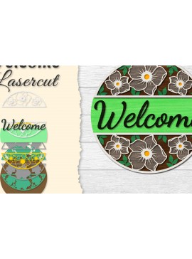 Σετ των 2 Intra απο ξύλο plywood 3mm-4mm πάχος - Flower Welcome Lasercut Δίασταση 20x20 cm INTRAFABR-122044423