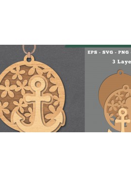 Σετ των 3 Intra απο ξύλο plywood 3mm-4mm πάχος - Flowers Anchor Laser Cut Στολίδι  Δίασταση 6x6 cm INTRAFABR-112070030