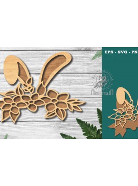 Σετ των 2 Intra απο ξύλο plywood 3mm-4mm πάχος - Διακόσμηση Flowers Bunny Cut Laser 2 Δίασταση 15x15 cm INTRAFABR-116293036