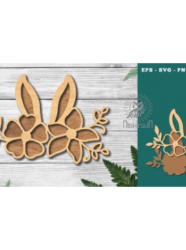 Σετ των 2 Intra απο ξύλο plywood 3mm-4mm πάχος - Διακόσμηση Flowers Bunny Cut Laser 4 Δίασταση 15x15 cm INTRAFABR-116293135