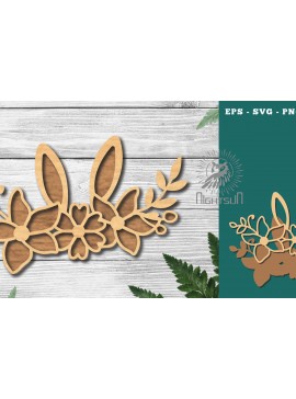 Σετ των 2 Intra απο ξύλο plywood 3mm-4mm πάχος - Διακόσμηση Flowers Bunny Cut Laser 5 Δίασταση 15x15 cm INTRAFABR-116293174