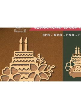 Σετ των 2 Intra απο ξύλο plywood 3mm-4mm πάχος - Διακόσμηση με κομμένα λέιζερ τούρτα λουλουδιών 4 Δίασταση 20x20 cm INTRAFABR-113541401