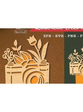 Σετ των 2 Intra απο ξύλο plywood 3mm-4mm πάχος - Διακόσμηση με κομμένα λέιζερ κάμερας λουλουδιών 1 Δίασταση 20x20 cm INTRAFABR-113273329