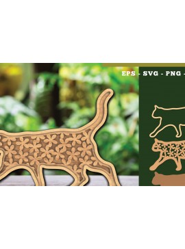 Σετ των 2 Intra απο ξύλο plywood 3mm-4mm πάχος - Flowers Cat Laser Cut Decoration  1 Δίασταση 20x20 cm INTRAFABR-111784040