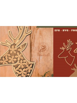 Σετ των 2 Intra απο ξύλο plywood 3mm-4mm πάχος - Flowers Deer 3D Lasercut Decoration  Δίασταση 20x20 cm INTRAFABR-111526922