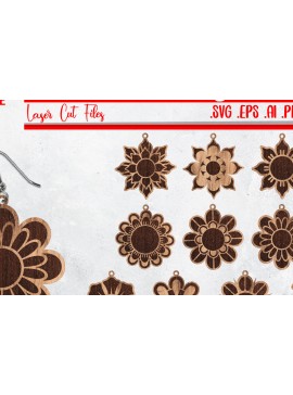 Σετ των 3 Intra απο ξύλο plywood 3mm-4mm πάχος - Πακέτο Σκουλαρίκια Λουλούδια -  Eps Ai Png Δίασταση 3x3 cm INTRAFABR-29300783