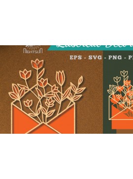 Σετ των 2 Intra απο ξύλο plywood 3mm-4mm πάχος - Διακόσμηση με κομμένο λέιζερ φακέλων λουλουδιών 2 Δίασταση 20x20 cm INTRAFABR-113390816