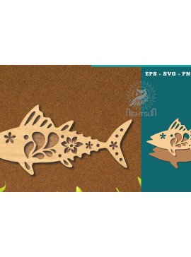 Σετ των 2 Intra απο ξύλο plywood 3mm-4mm πάχος - Flowers Fish Laser Cut Decoration 3 Δίασταση 20x20 cm INTRAFABR-114528129