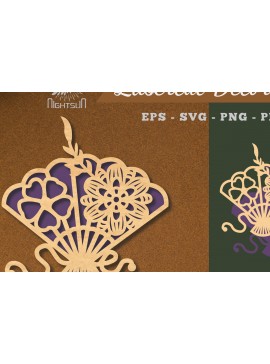 Σετ των 2 Intra απο ξύλο plywood 3mm-4mm πάχος - Διακόσμηση με κομμένο λέιζερ με ανεμιστήρα χεριών λουλουδιών 3 Δίασταση 20x20 cm INTRAFABR-113391074