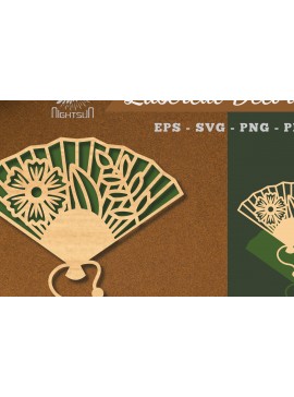 Σετ των 2 Intra απο ξύλο plywood 3mm-4mm πάχος - Διακόσμηση με κομμένο λέιζερ με ανεμιστήρα χεριών λουλουδιών 5 Δίασταση 20x20 cm INTRAFABR-113391133