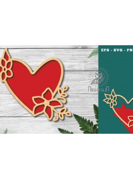 Σετ των 2 Intra απο ξύλο plywood 3mm-4mm πάχος - Διακόσμηση με κομμένα λέιζερ καρδιών λουλουδιών 1 Δίασταση 20x20 cm INTRAFABR-122852564