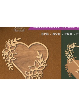 Σετ των 2 Intra απο ξύλο plywood 3mm-4mm πάχος - Flowers Heart Laser Cut Decoration  3 Δίασταση 20x20 cm INTRAFABR-112909086