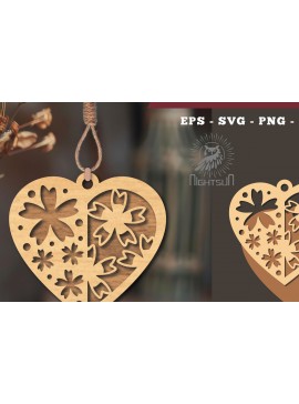 Σετ των 3 Intra απο ξύλο plywood 3mm-4mm πάχος - Στολίδι με κομμένα λέιζερ καρδιών λουλουδιών 3 Δίασταση 6x6 cm INTRAFABR-114305766