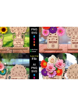 Σετ των 2 Intra απο ξύλο plywood 3mm-4mm πάχος - Πακέτο λουλουδιών για τη γιορτή της μητέρας Δίασταση 20x20 cm INTRAFABR-69219959