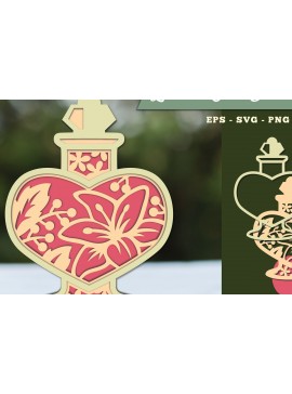 Σετ των 2 Intra απο ξύλο plywood 3mm-4mm πάχος - Λουλούδια σε μπουκάλι 3D Lasercut  3 Δίασταση 20x20 cm INTRAFABR-111526599