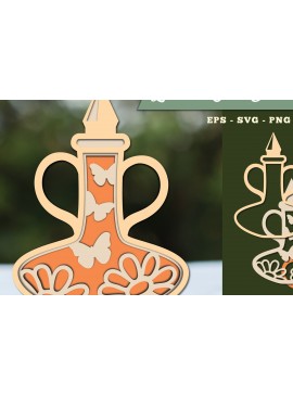 Σετ των 2 Intra απο ξύλο plywood 3mm-4mm πάχος - Λουλούδια σε μπουκάλι 3D Lasercut  6 Δίασταση 20x20 cm INTRAFABR-111526683