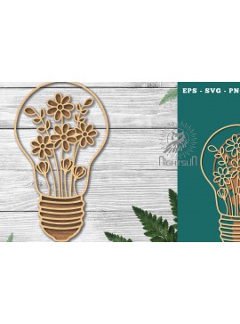 Σετ των 2 Intra απο ξύλο plywood 3mm-4mm πάχος - Λουλούδια σε λάμπα διακόσμηση κομμένη με λέιζερ 1 Δίασταση 20x20 cm INTRAFABR-115873334