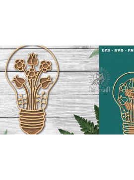 Σετ των 2 Intra απο ξύλο plywood 3mm-4mm πάχος - Λουλούδια σε λάμπα κομμένη διακόσμηση λέιζερ 2 Δίασταση 20x20 cm INTRAFABR-115873374