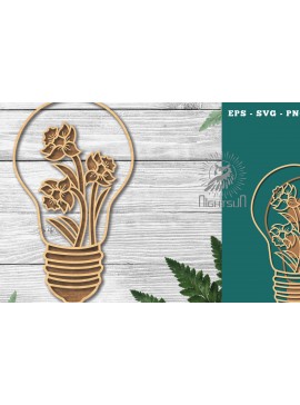 Σετ των 2 Intra απο ξύλο plywood 3mm-4mm πάχος - Λουλούδια σε λάμπα κομμένη διακόσμηση λέιζερ 3 Δίασταση 20x20 cm INTRAFABR-115873403