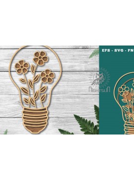 Σετ των 2 Intra απο ξύλο plywood 3mm-4mm πάχος - Λουλούδια σε λάμπα κομμένη διακόσμηση λέιζερ 5 Δίασταση 20x20 cm INTRAFABR-115873481