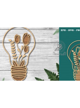 Σετ των 2 Intra απο ξύλο plywood 3mm-4mm πάχος - Λουλούδια σε λάμπα κομμένη διακόσμηση λέιζερ 6 Δίασταση 20x20 cm INTRAFABR-115873563