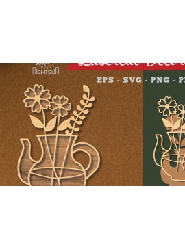 Σετ των 2 Intra απο ξύλο plywood 3mm-4mm πάχος - Λουλούδια σε διακόσμηση τσαγιέρας κομμένη με λέιζερ 6 Δίασταση 20x20 cm INTRAFABR-113203877