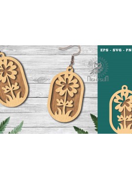 Σετ των 3 Intra απο ξύλο plywood 3mm-4mm πάχος - Σκουλαρίκια κομμένα με λέιζερ Flowers 1 Δίασταση 3x3 cm INTRAFABR-123580879