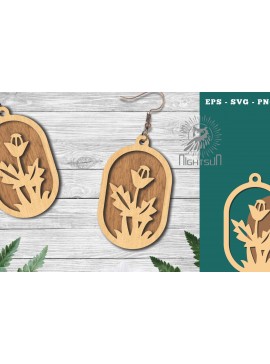 Σετ των 3 Intra απο ξύλο plywood 3mm-4mm πάχος - Σκουλαρίκια Flowers Cut Laser 12 Δίασταση 3x3 cm INTRAFABR-123581900